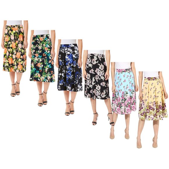 Women’s Printed Midi High Waist Breathable Soft Casual & Formal Wear Mid Length - Picture 15 of 16